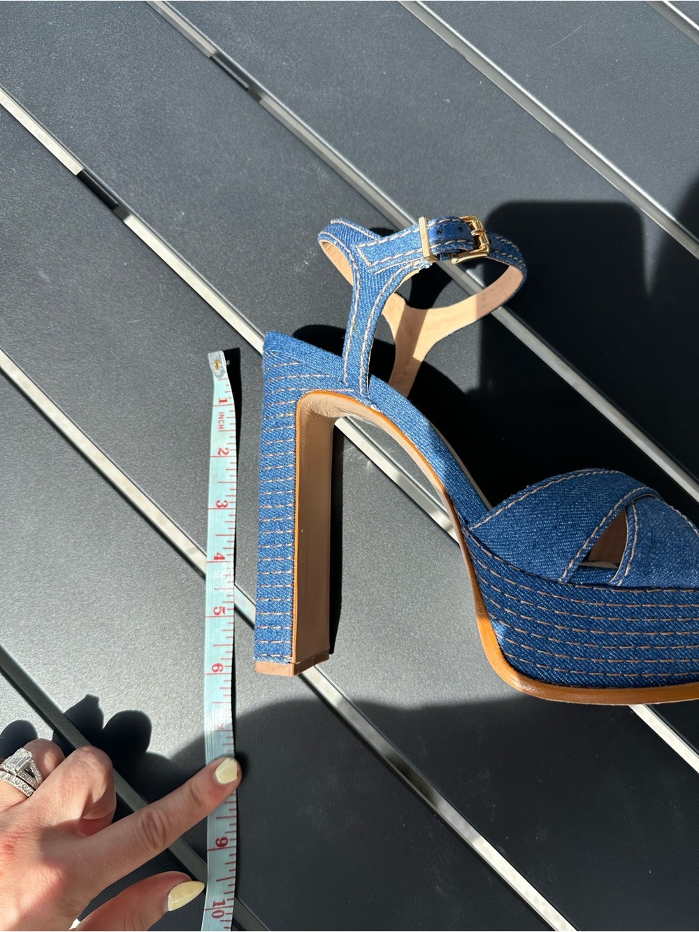 SCHUTZ Blue Denim Platform Sandals with Ankle Buckle - Picture 7 of 7